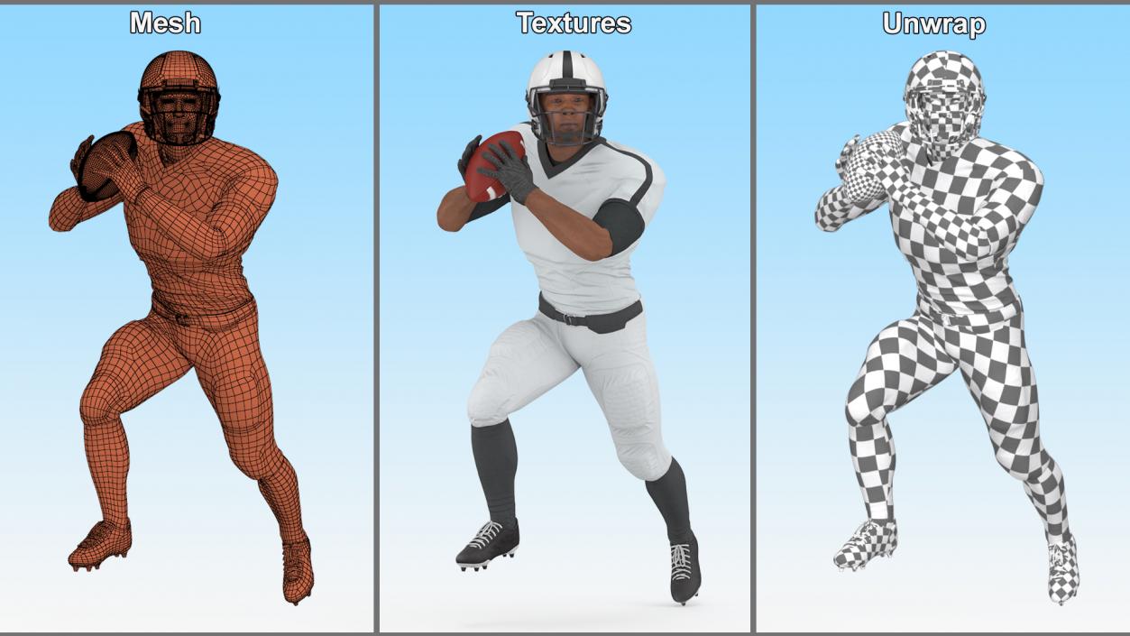 3D model American Football Player White Uniform Running The Ball