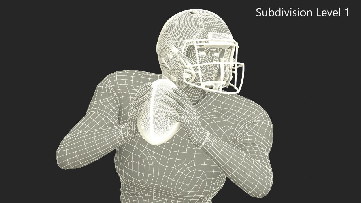 3D model American Football Player White Uniform Running The Ball