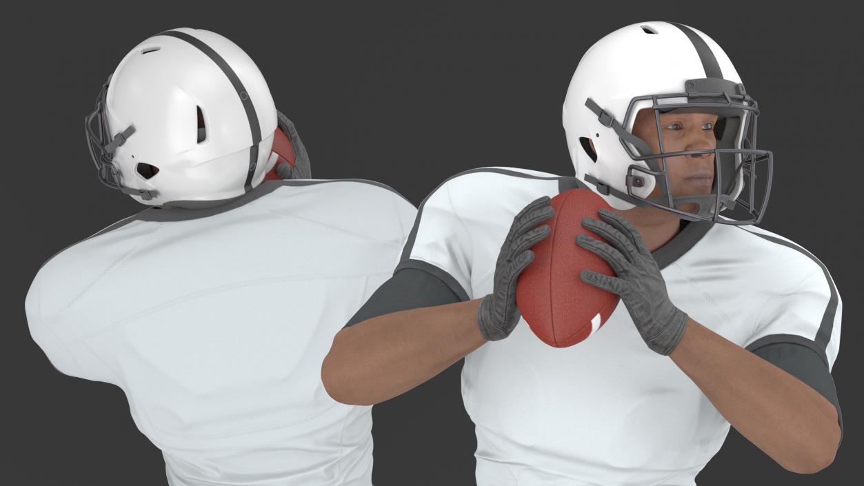 3D model American Football Player White Uniform Running The Ball