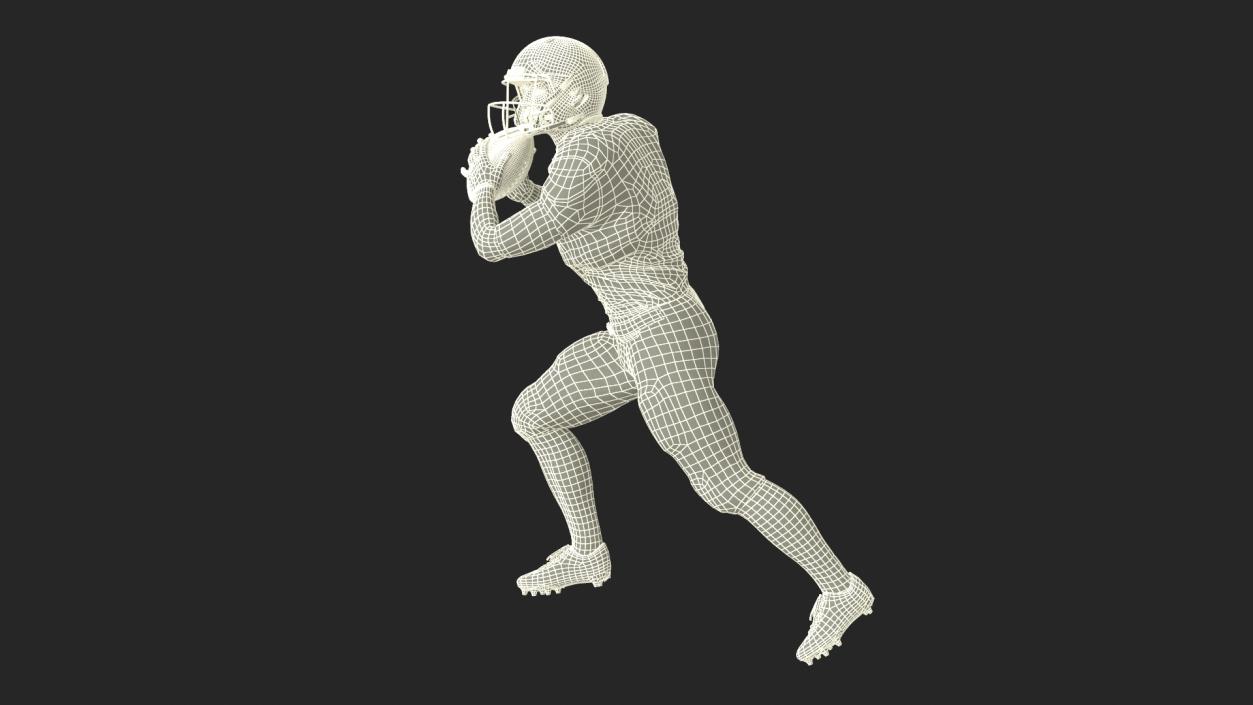 3D model American Football Player White Uniform Running The Ball