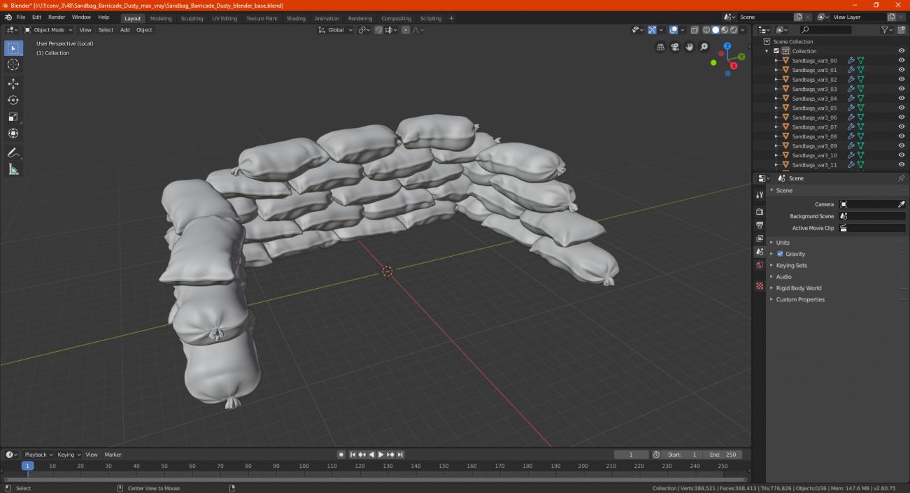 3D White Sandbag Barricade model