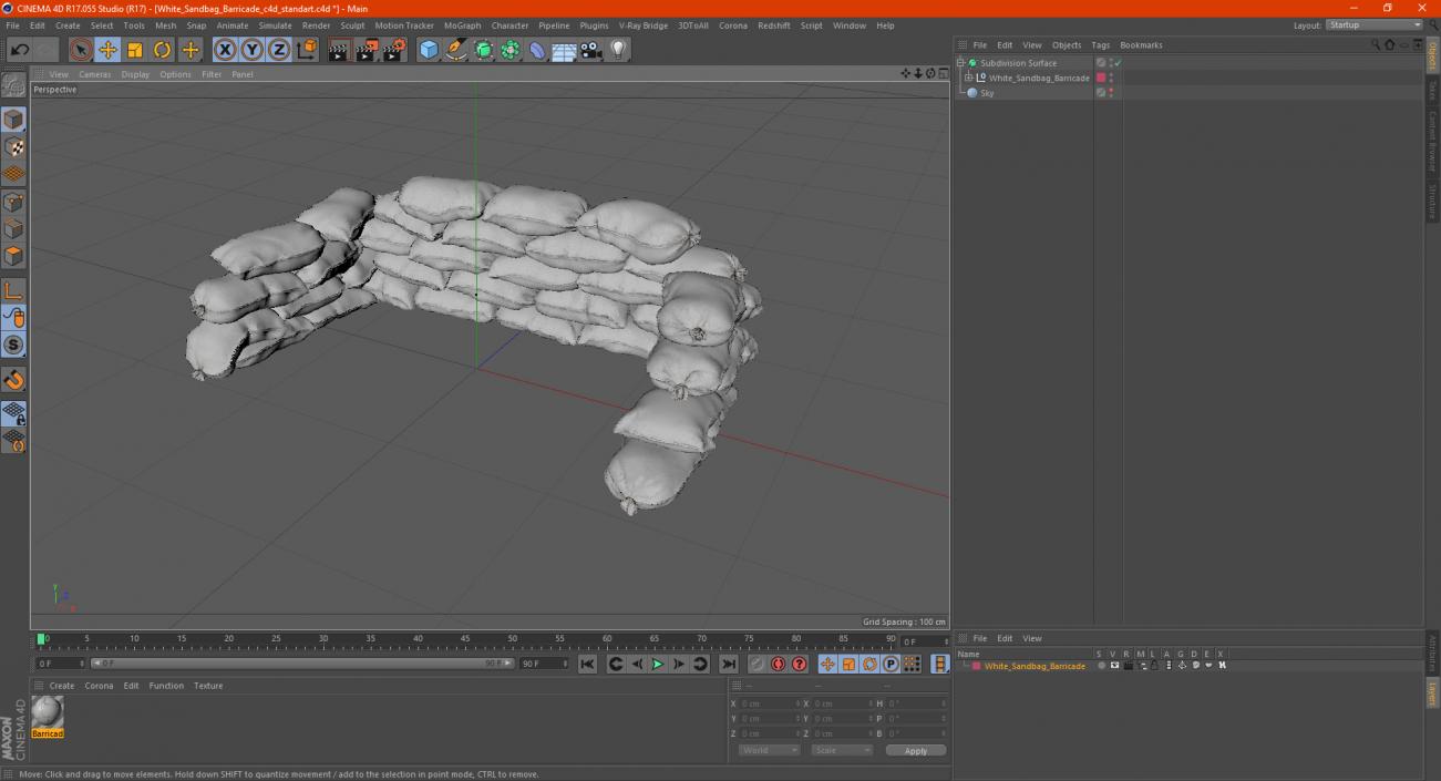 3D White Sandbag Barricade model