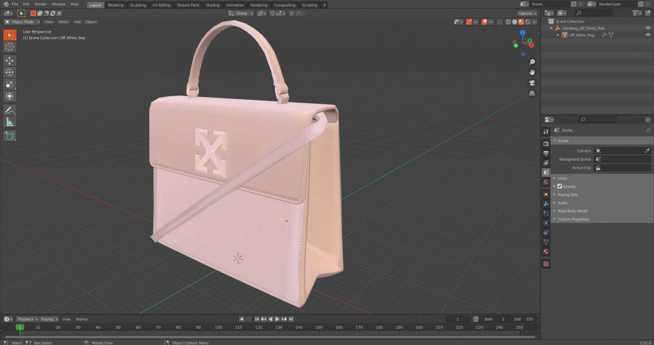 Handbag Off White Pink 3D