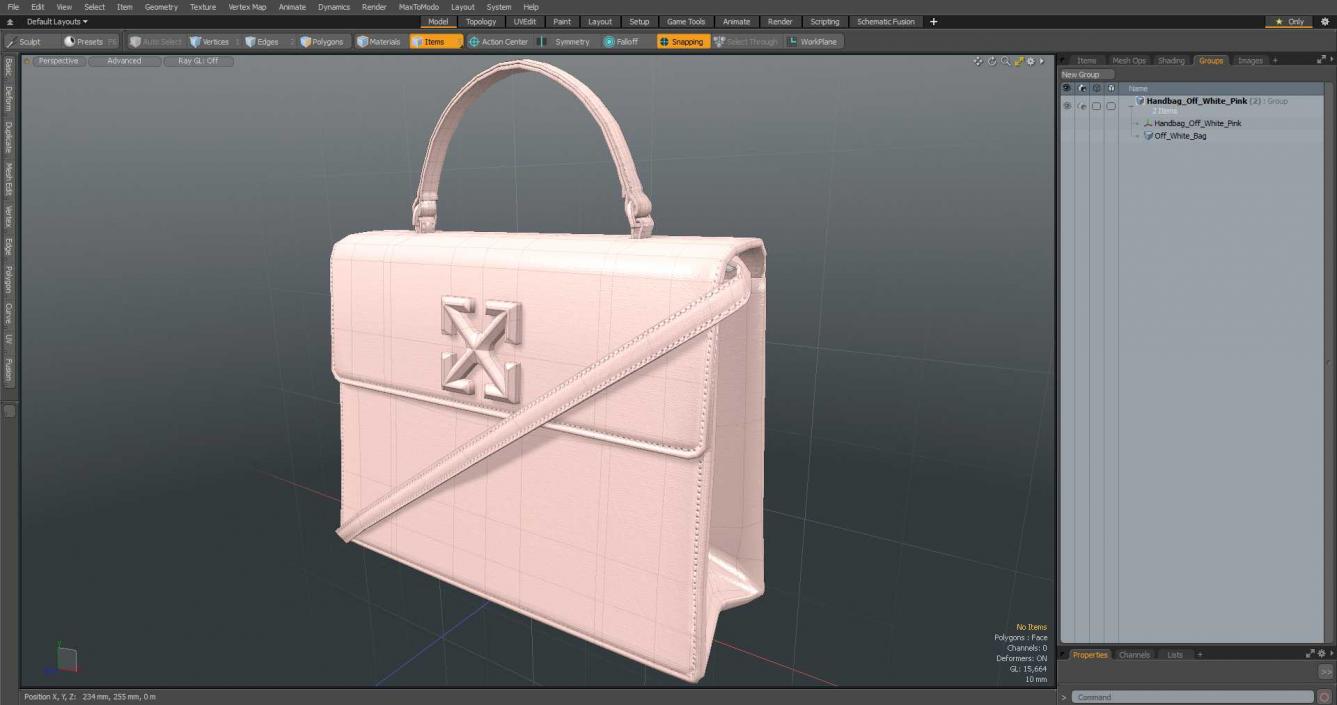 Handbag Off White Pink 3D