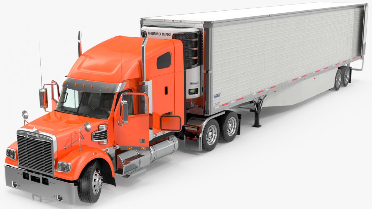 3D model Freightliner Truck with Reefer Trailer Rigged