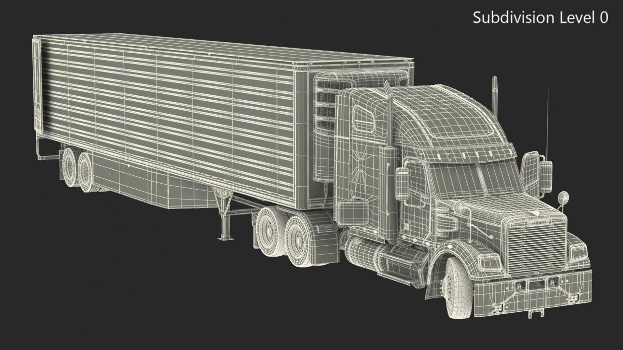 3D model Freightliner Truck with Reefer Trailer Rigged