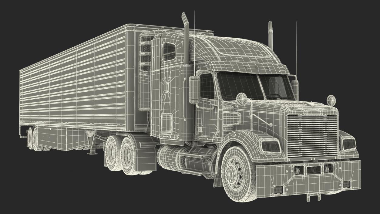 3D model Freightliner Truck with Reefer Trailer Rigged