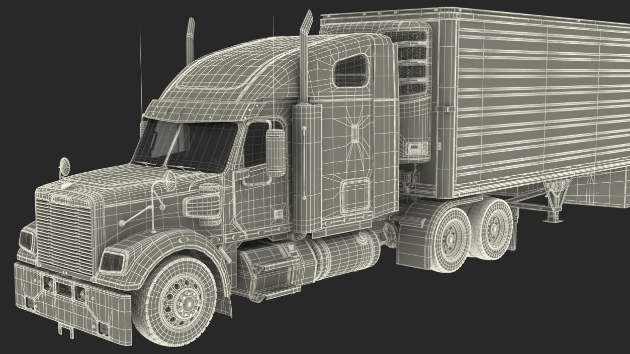 3D model Freightliner Truck with Reefer Trailer Rigged