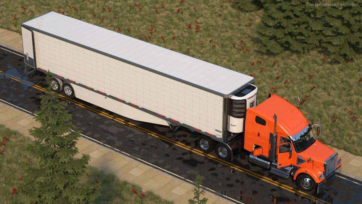 3D model Freightliner Truck with Reefer Trailer Rigged