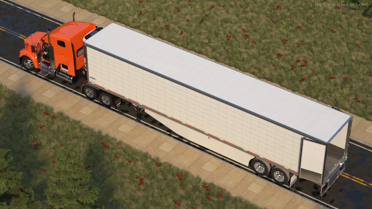 3D model Freightliner Truck with Reefer Trailer Rigged