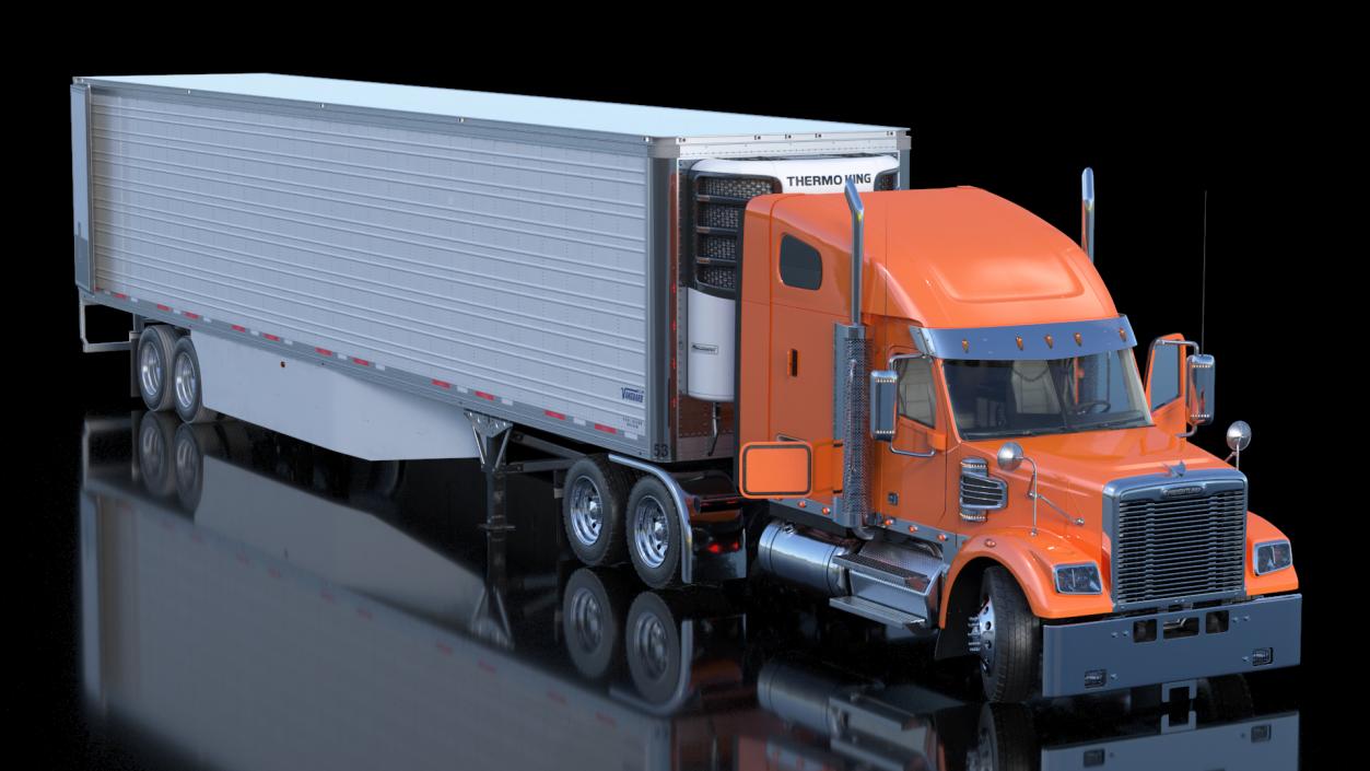 3D model Freightliner Truck with Reefer Trailer Rigged