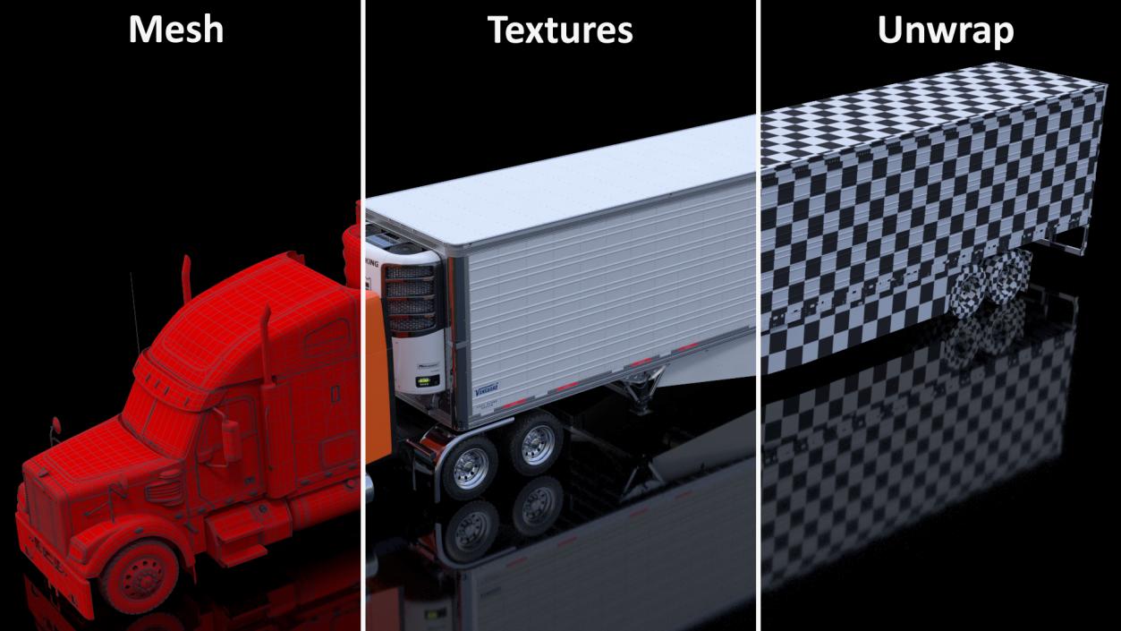 3D model Freightliner Truck with Reefer Trailer Rigged