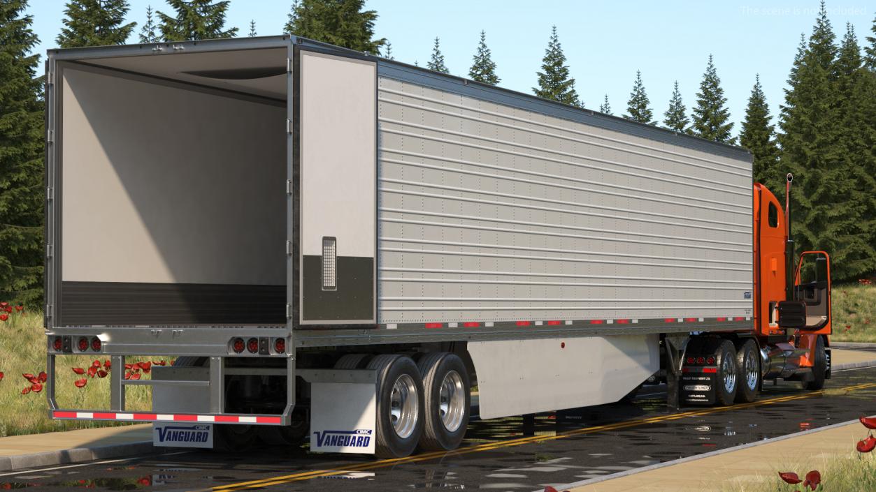 3D model Freightliner Truck with Reefer Trailer Rigged