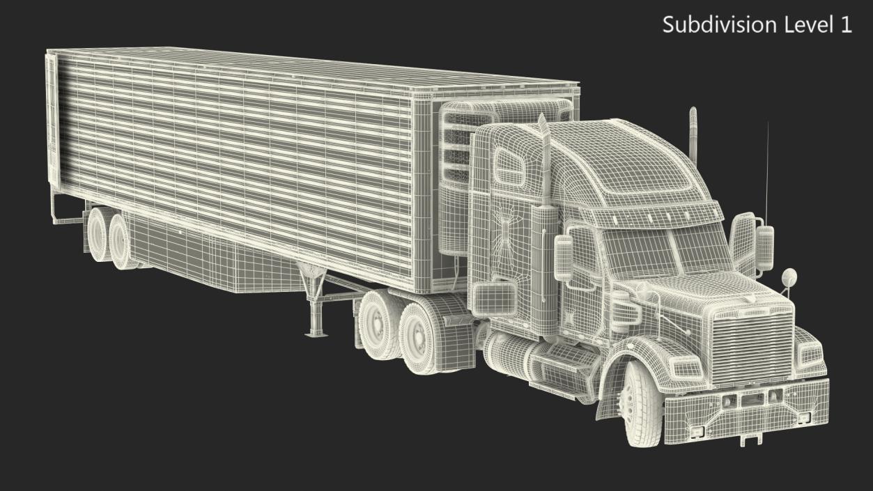 3D model Freightliner Truck with Reefer Trailer Rigged