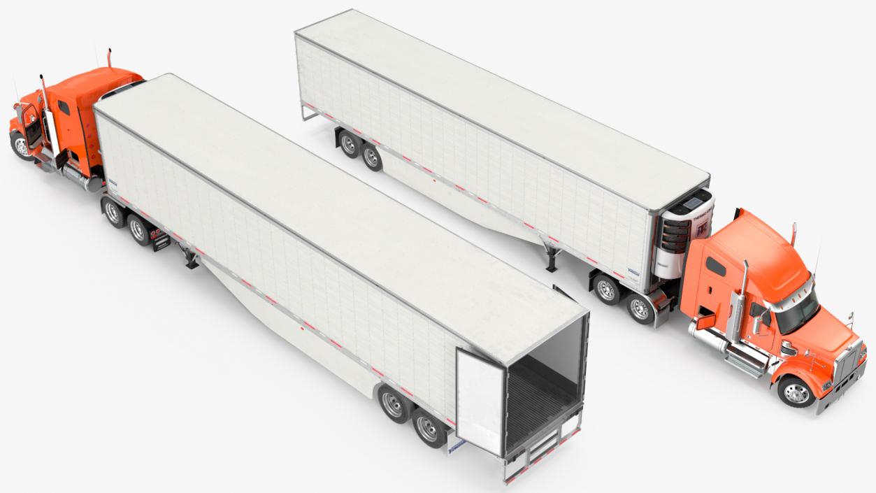 3D model Freightliner Truck with Reefer Trailer Rigged