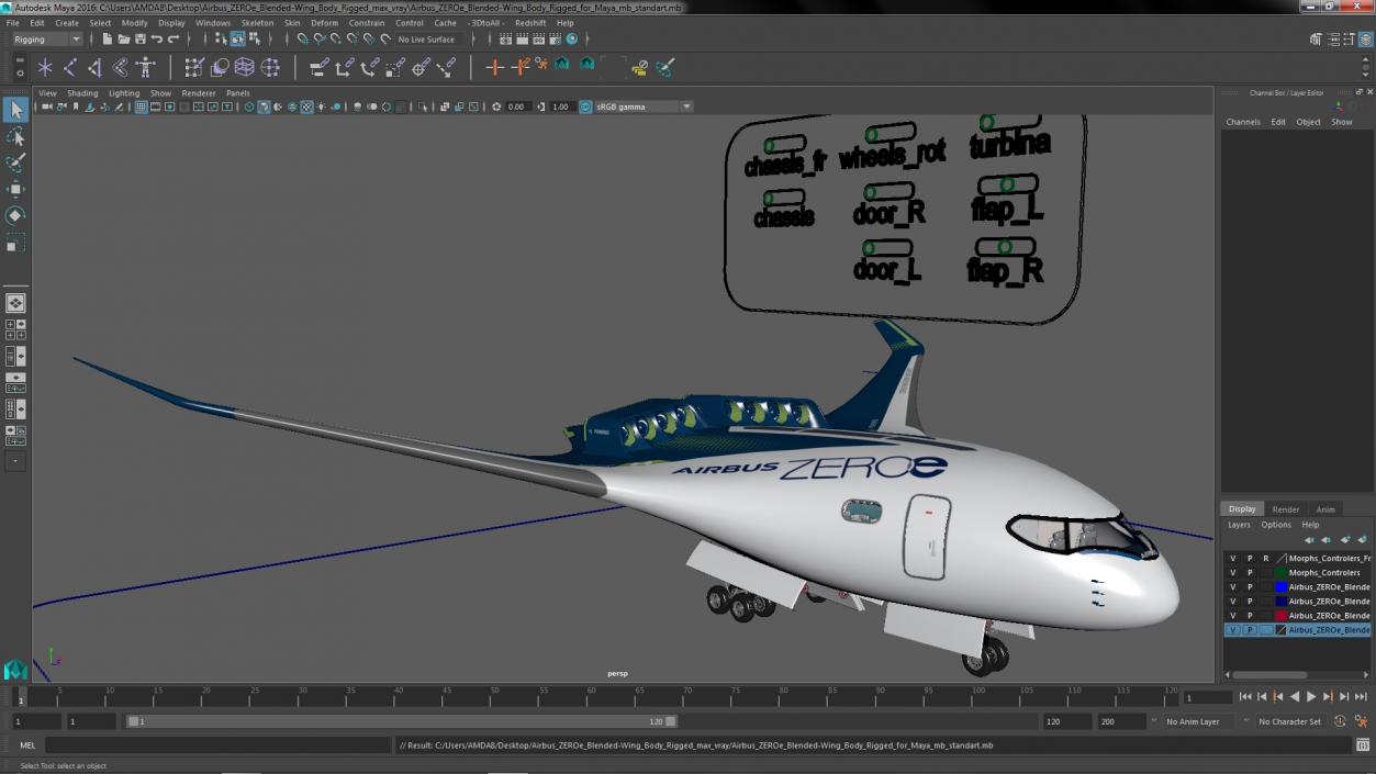 3D Airbus ZEROe Blended-Wing Body Rigged for Maya