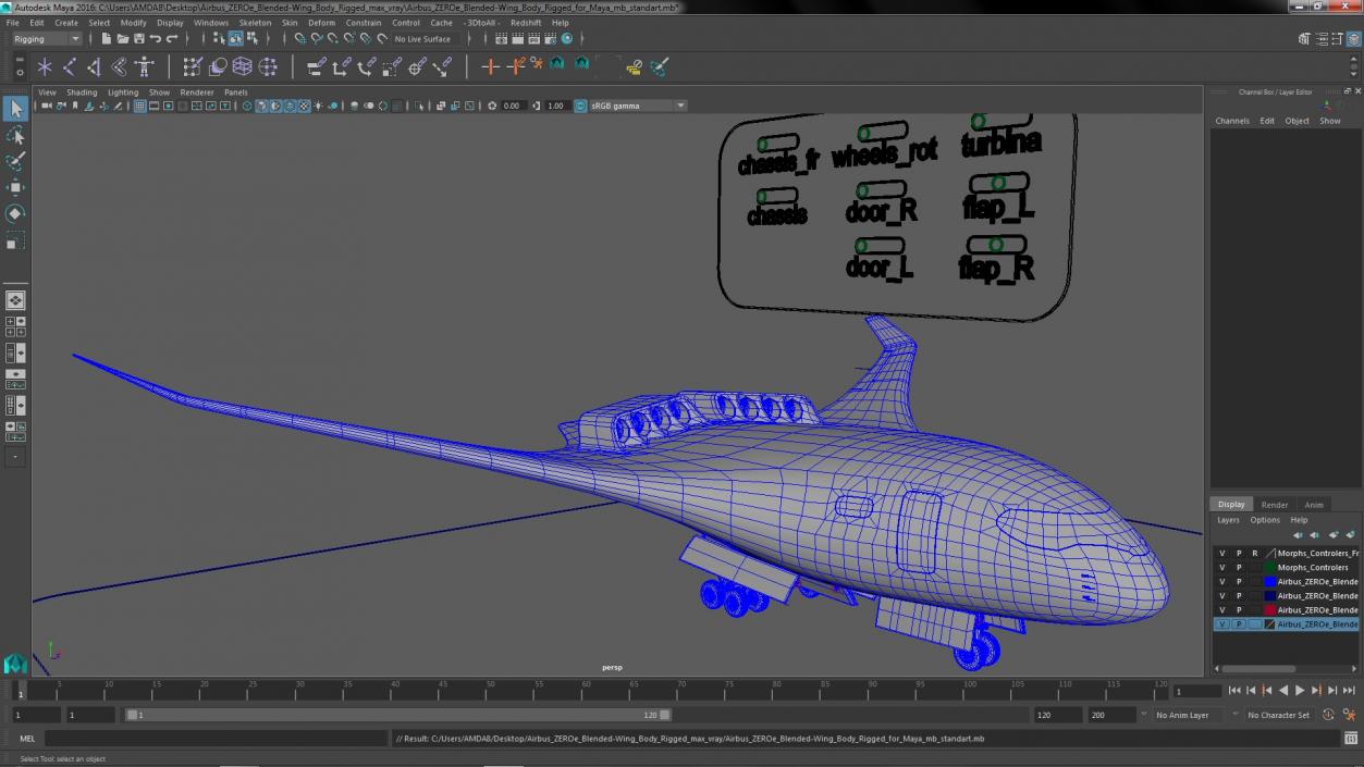 3D Airbus ZEROe Blended-Wing Body Rigged for Maya