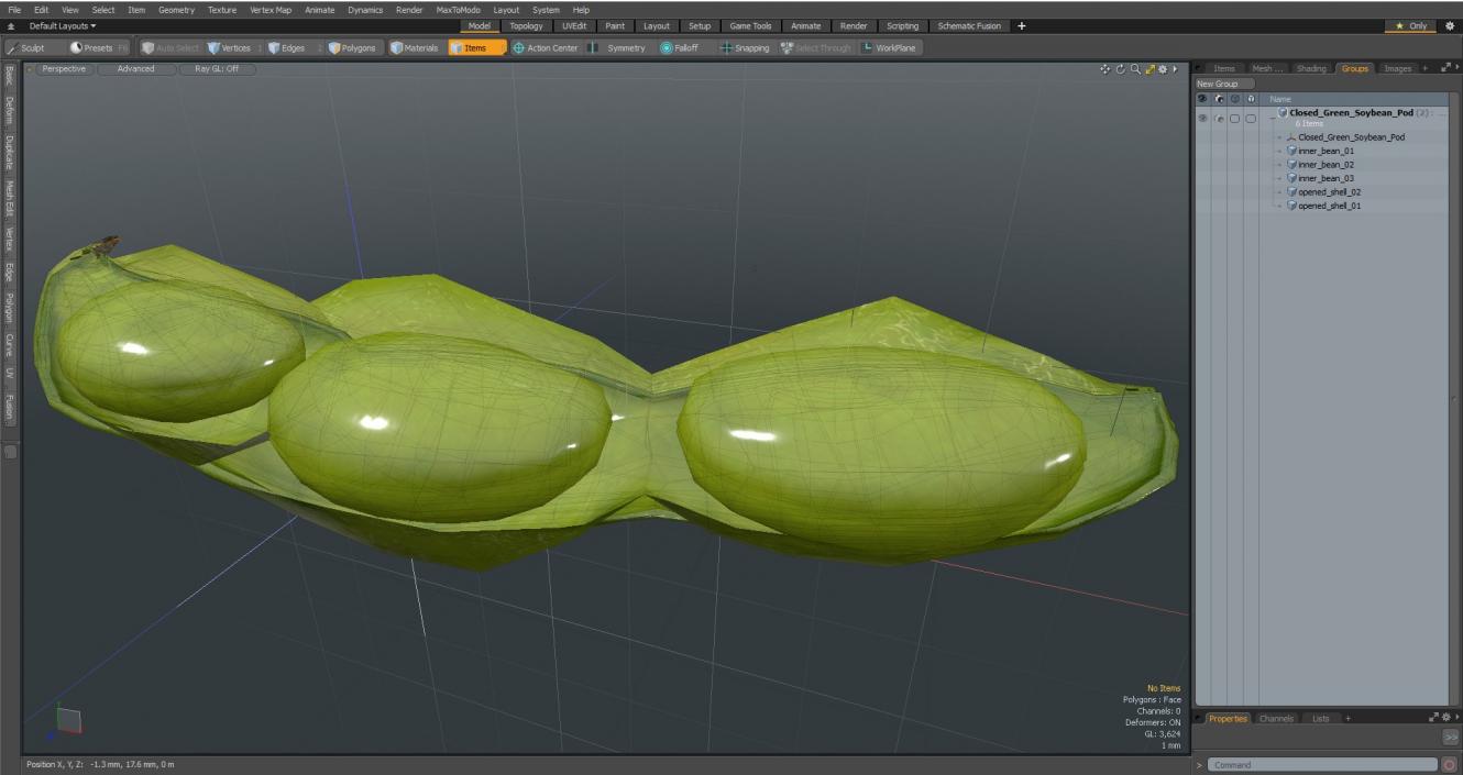 Closed Green Soybean Pod 3D model