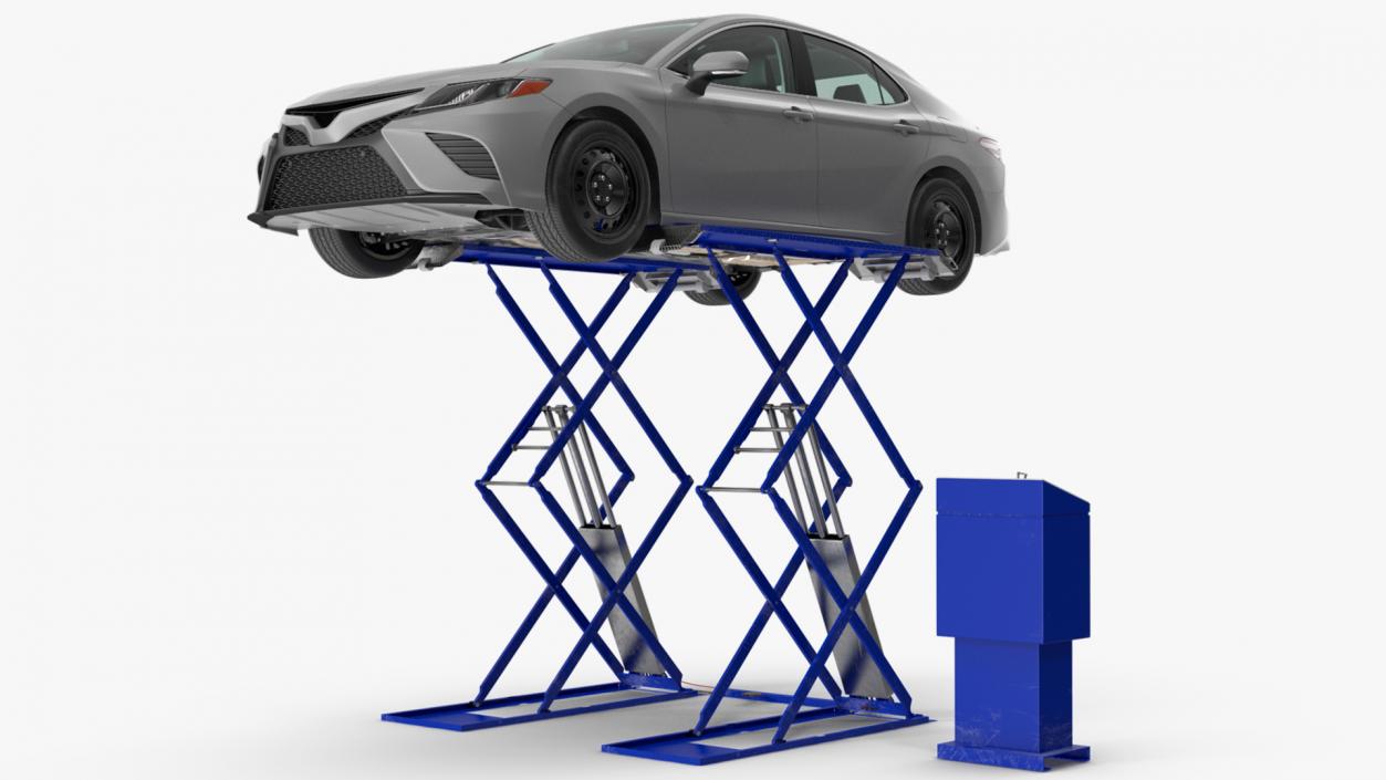 3D Automotive Scissor Lift with Sedan Rigged