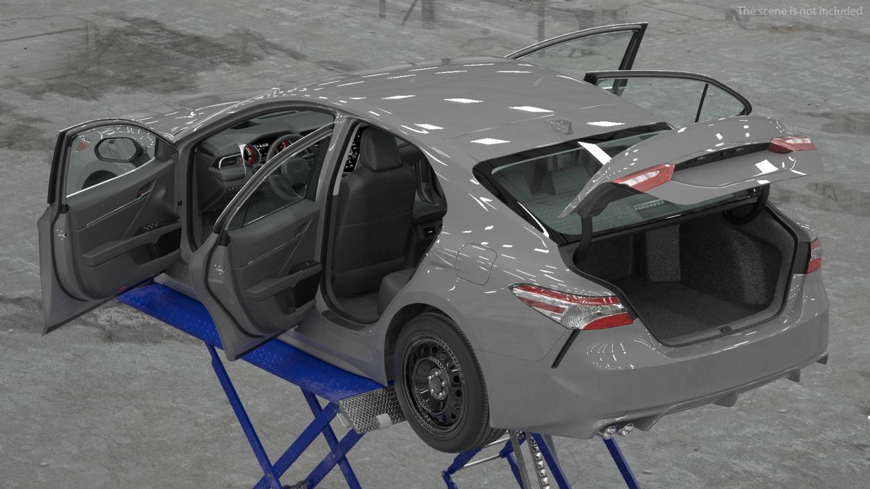 3D Automotive Scissor Lift with Sedan Rigged