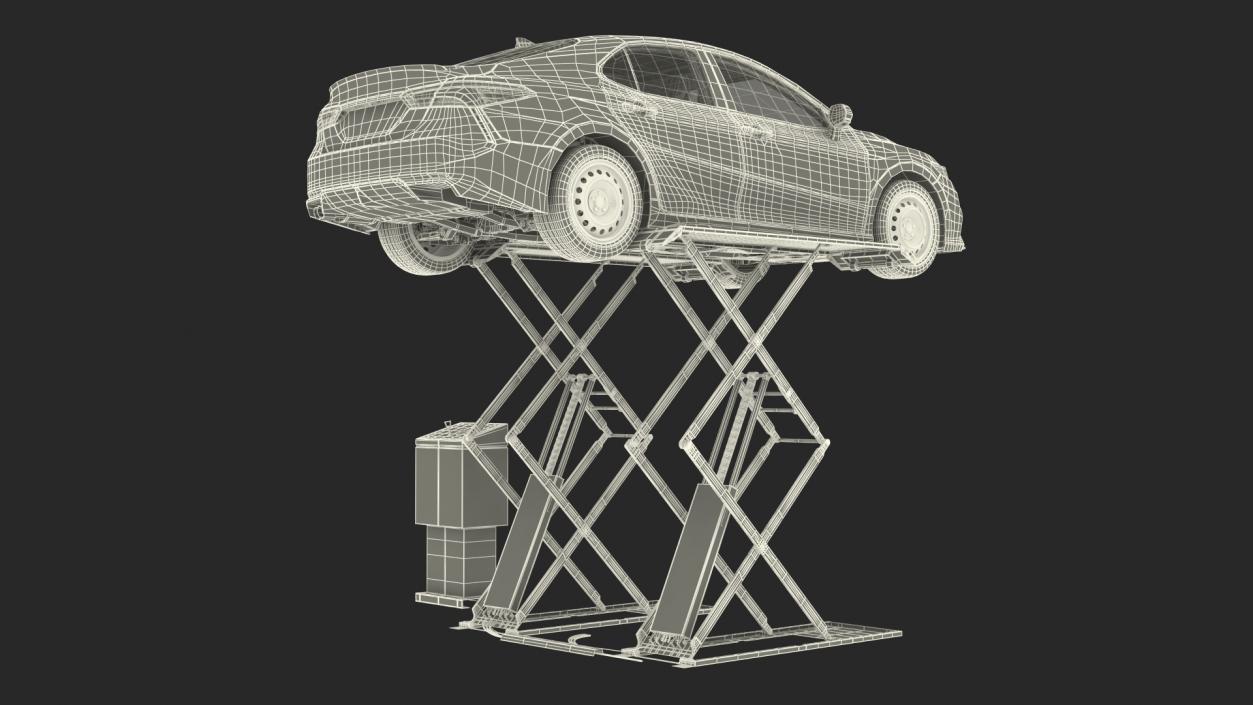 3D Automotive Scissor Lift with Sedan Rigged