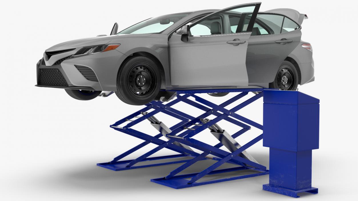 3D Automotive Scissor Lift with Sedan Rigged