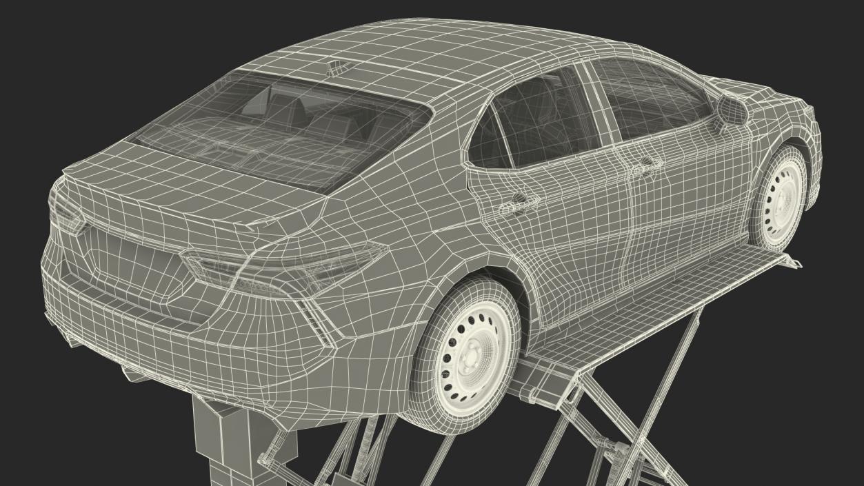 3D Automotive Scissor Lift with Sedan Rigged