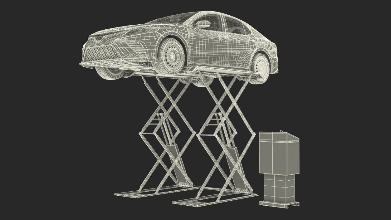 3D Automotive Scissor Lift with Sedan Rigged