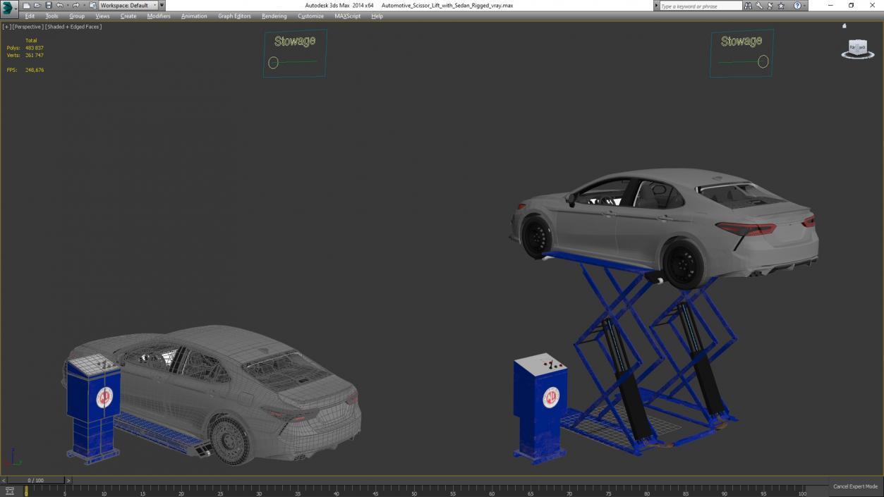 3D Automotive Scissor Lift with Sedan Rigged