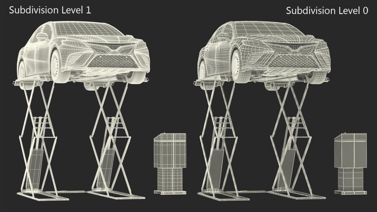 3D Automotive Scissor Lift with Sedan Rigged