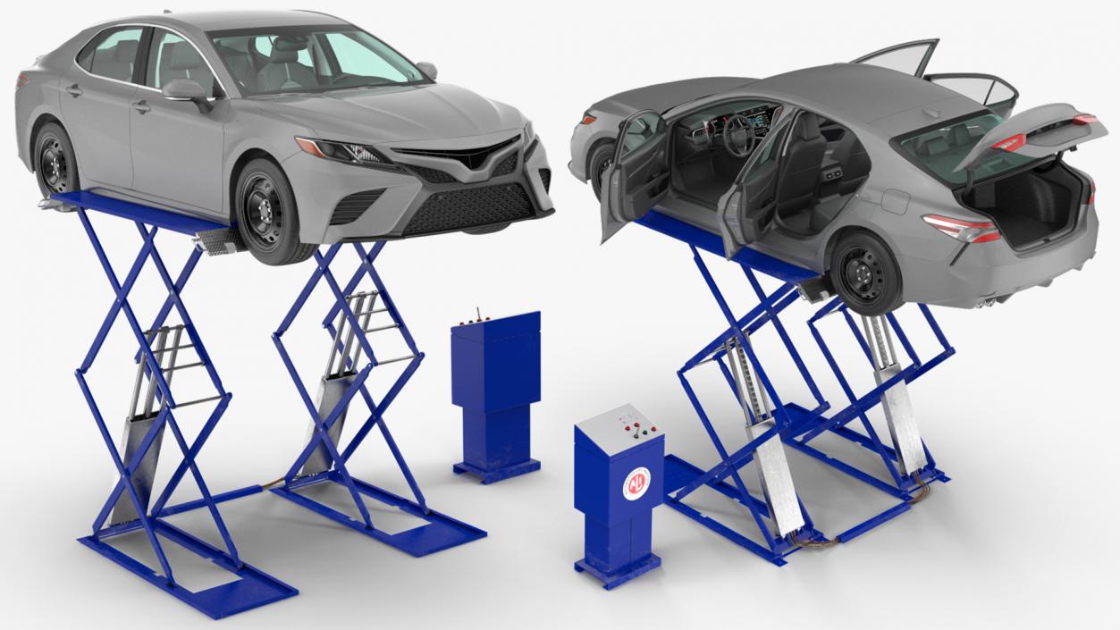 3D Automotive Scissor Lift with Sedan Rigged