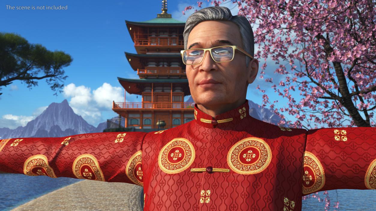 Chinese Elderly Man Traditional Style Rigged 3D model