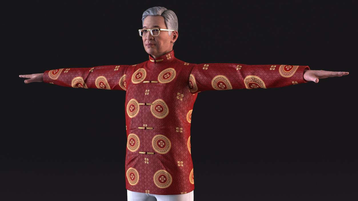 Chinese Elderly Man Traditional Style Rigged 3D model