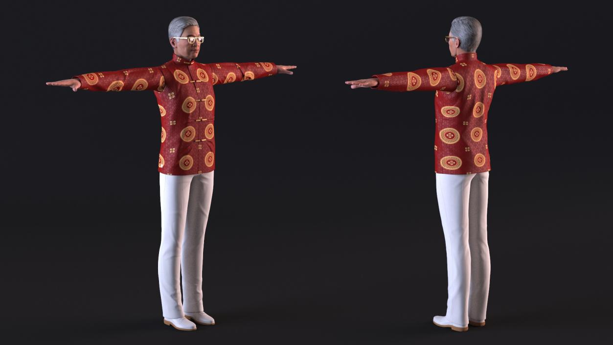 Chinese Elderly Man Traditional Style Rigged 3D model