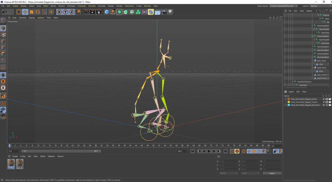 3D model Hare  Animated Rigged for Cinema 4D