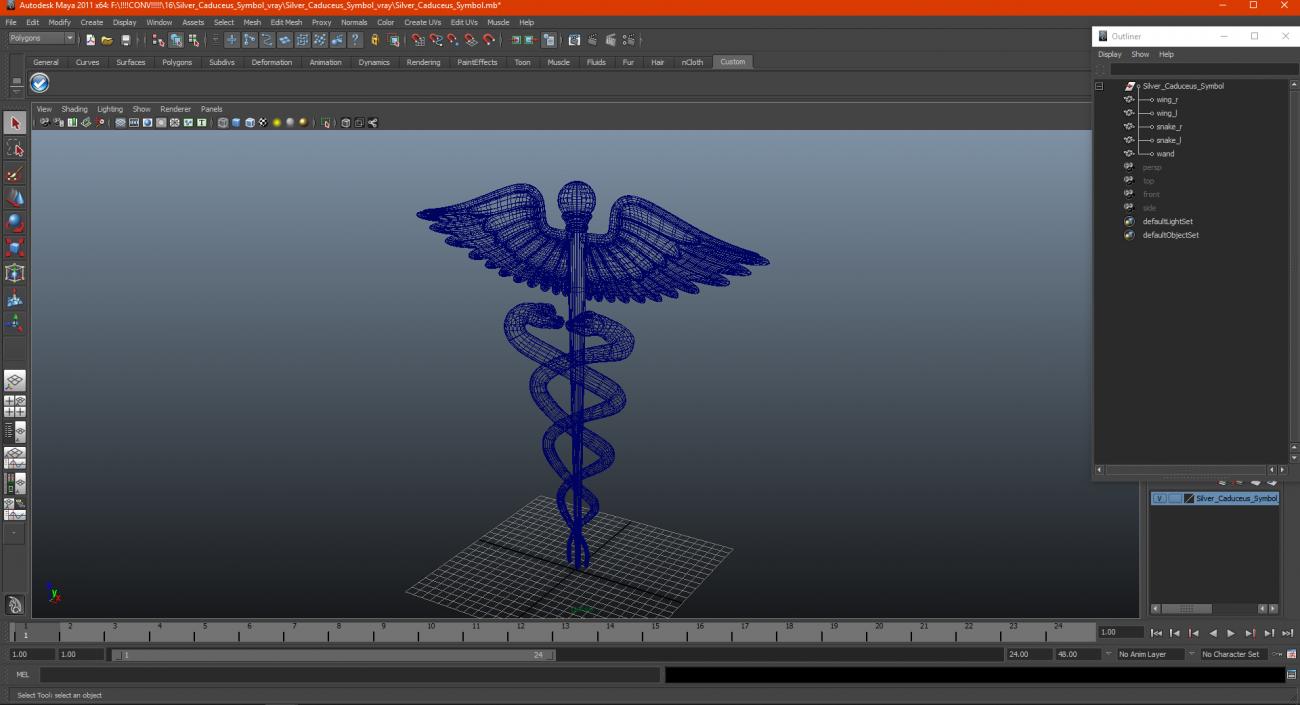 Silver Caduceus Symbol 3D