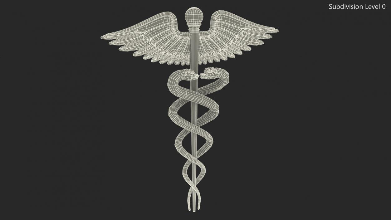 Silver Caduceus Symbol 3D