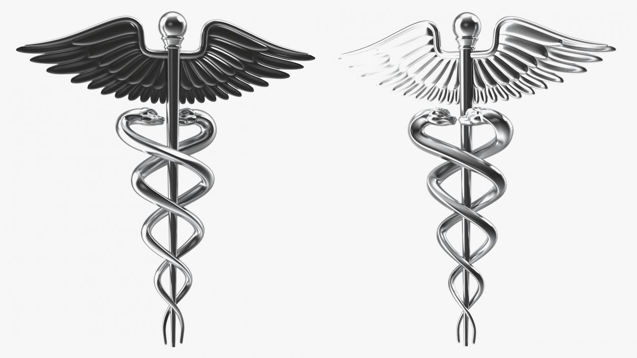 Silver Caduceus Symbol 3D