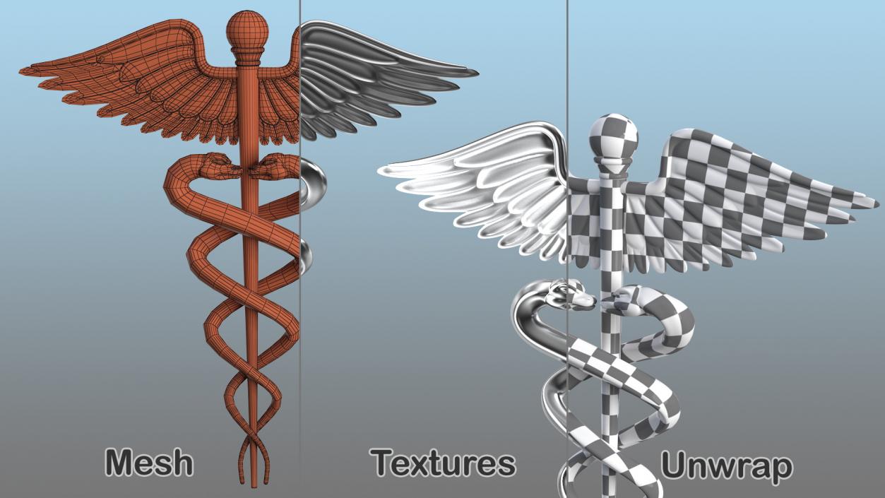 Silver Caduceus Symbol 3D