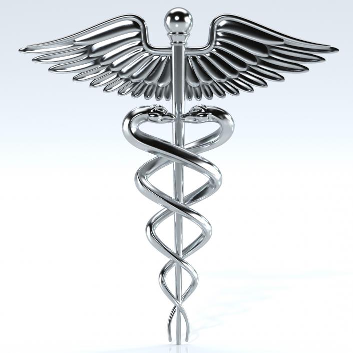 Silver Caduceus Symbol 3D