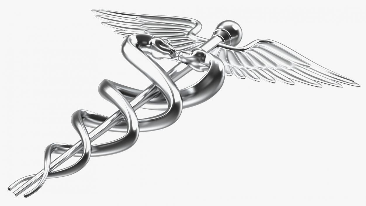 Silver Caduceus Symbol 3D