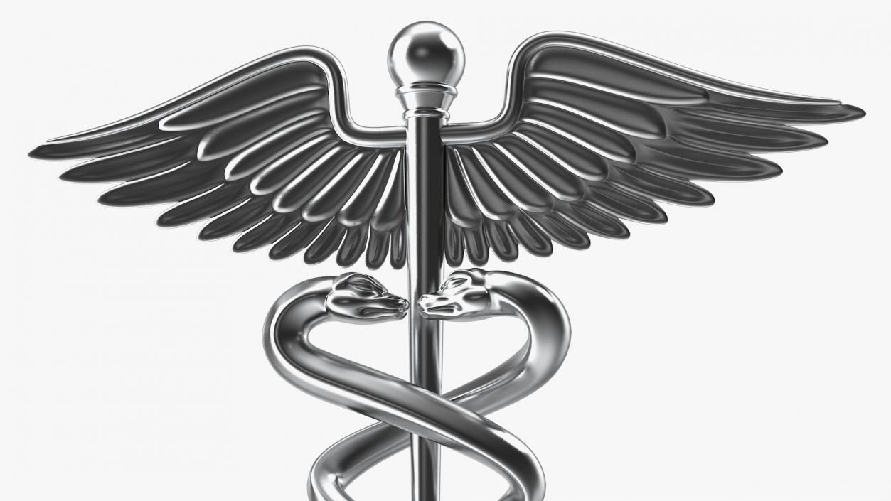 Silver Caduceus Symbol 3D