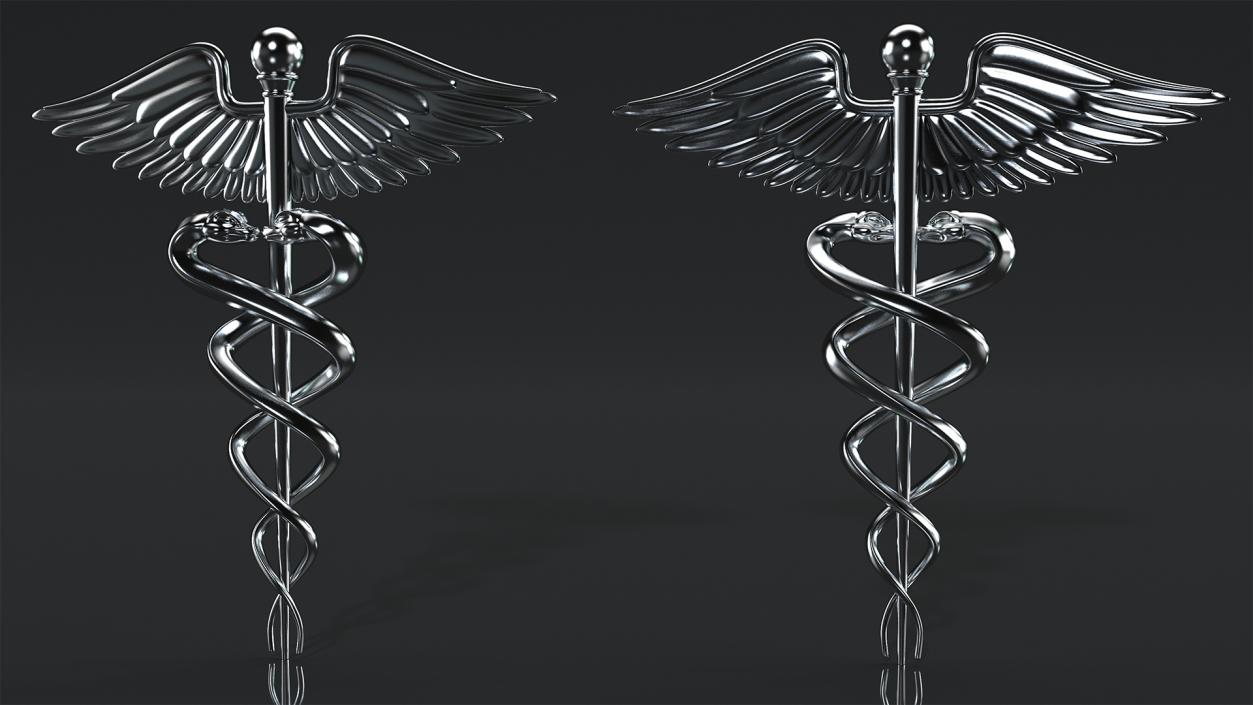 Silver Caduceus Symbol 3D