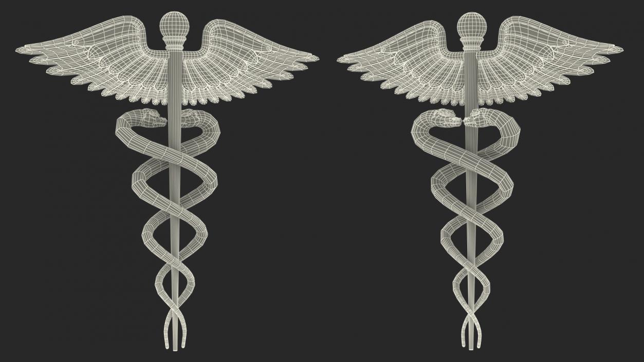 Silver Caduceus Symbol 3D