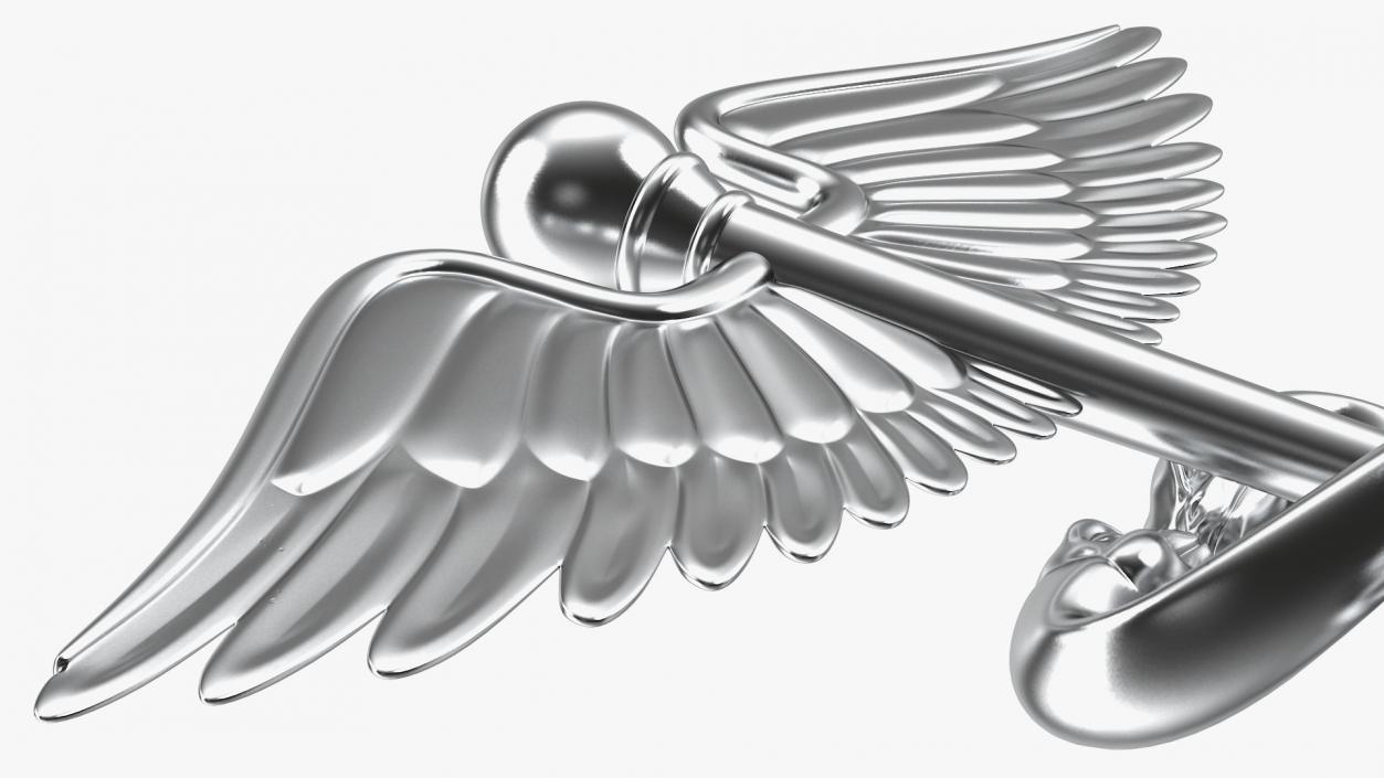 Silver Caduceus Symbol 3D