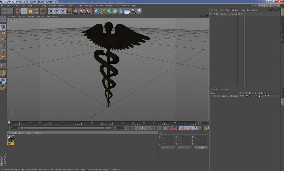 Silver Caduceus Symbol 3D