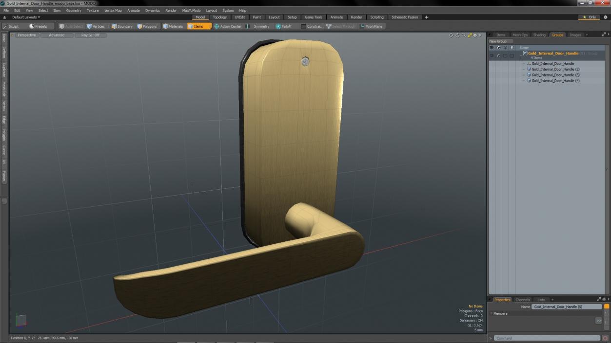 3D model Gold Internal Door Handle