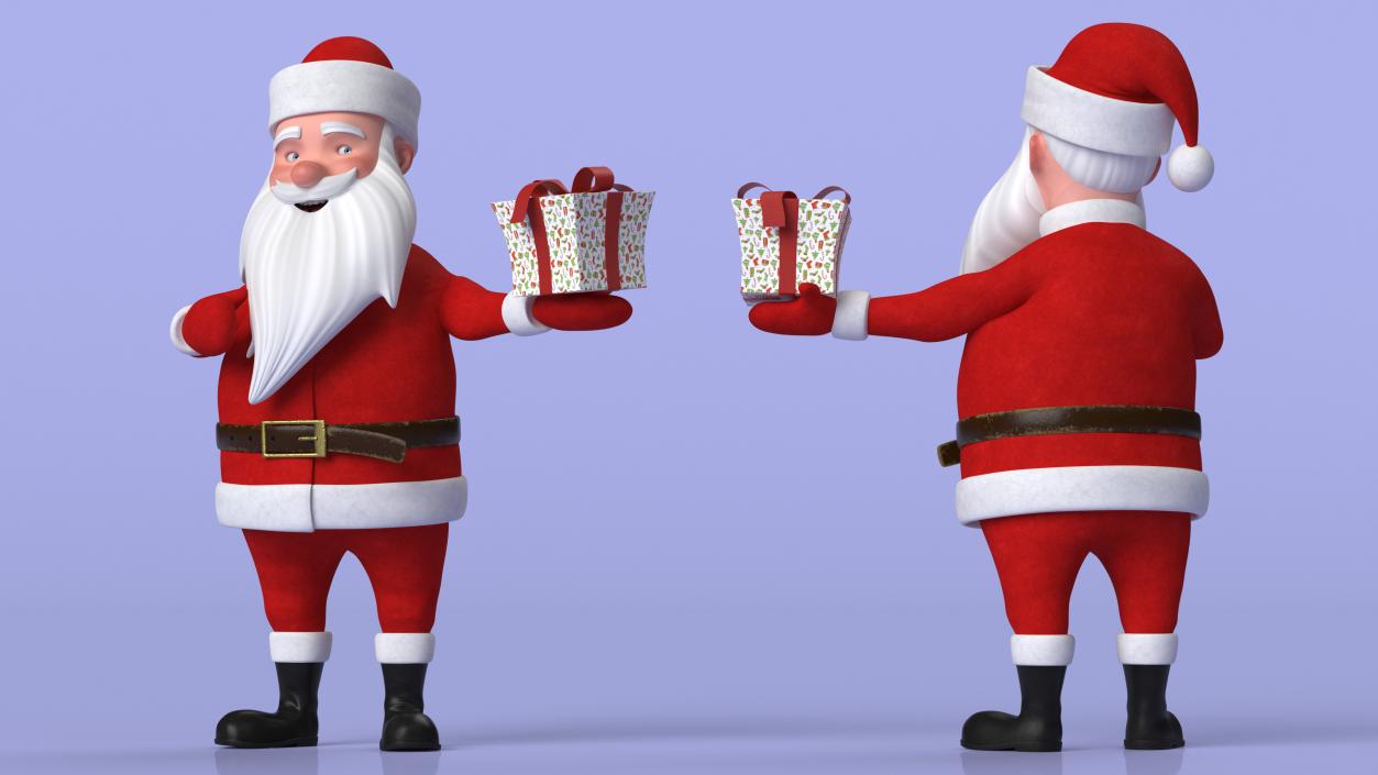 Smiling Santa Claus Cartoon Character with Gift 3D