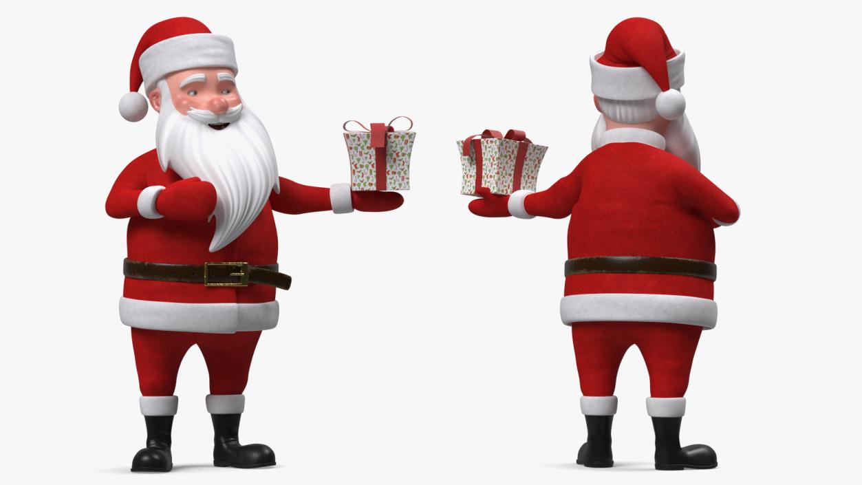 Smiling Santa Claus Cartoon Character with Gift 3D