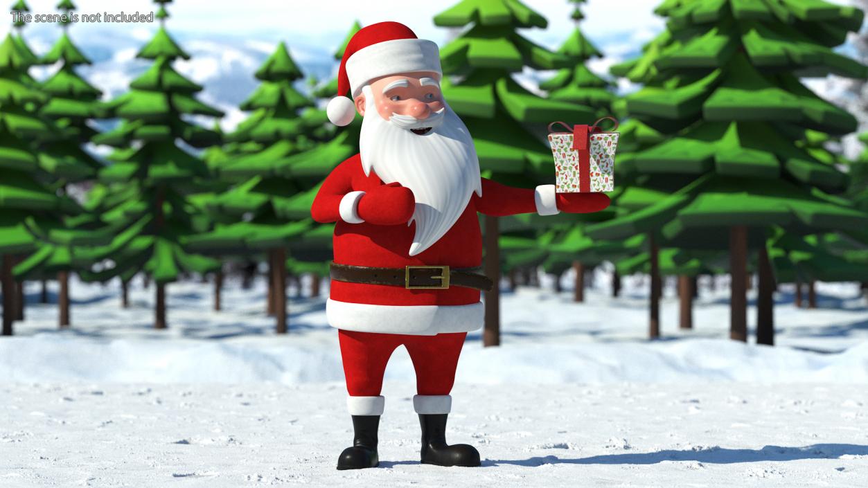 Smiling Santa Claus Cartoon Character with Gift 3D